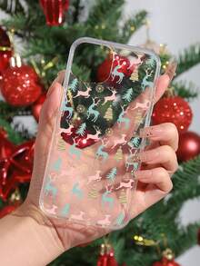 Christmas Themed Colorful Deer Design Transparent Iphone Phone Case