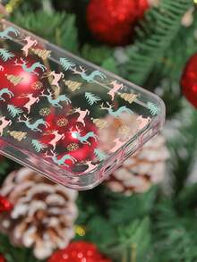 Christmas Themed Colorful Deer Design Transparent Iphone Phone Case
