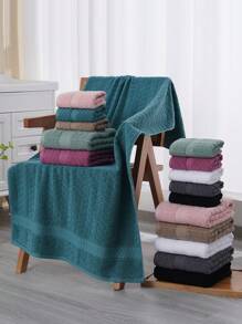 QIBHI 1/2/9pcs Plain-Color Jacquard Bath Towels, Lightweight & Absorbent, Suitable For Bathroom, Travel, Home Use Back To School For Beauty Salon Home Bathroom
