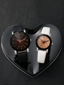 男士和女士真皮表带时尚简约表盘石英腕表 + 男士和女士真皮手链（4 件/套）作为返校学生的礼物 - 黑與白 - 查看 4