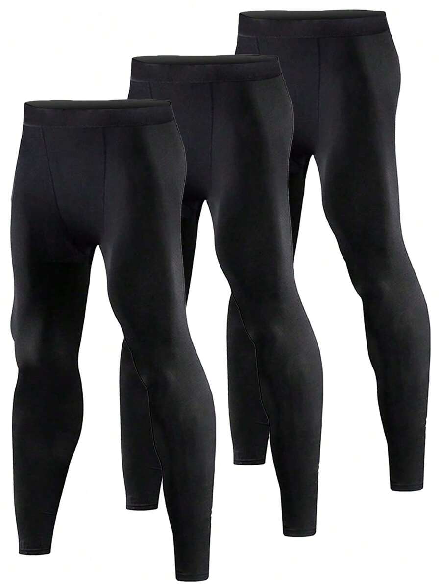 Nam Nén Tập thể dục Quần Bộ Của 3 , Bao gồm Bóng rổ Tập huấn ,  chạy , Khô Phù hợp , Hấp ẩm Phóng điện Mồ hôi , Độ co giãn Cao Và Nén , Thon gọn - màu đen - Xem 1