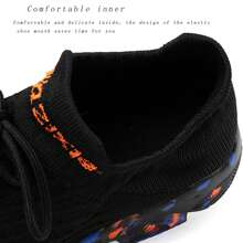 TOLLN 女士针织透气轻便减震运动鞋，弹性面料，低帮款式，休闲运动鞋 - 黑色 - 查看 9