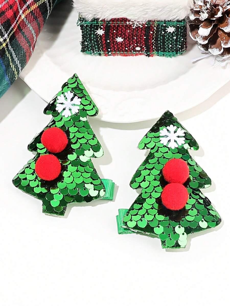 2 mảnh Bộ Của Giáng sinh Rừng Màu xanh lá Cây thông noel Bọt biển Ba chiều Kẹp tóc Dễ thương Bữa tiệc ngày lễ Phụ kiện tóc - Nhiều màu - Xem 1