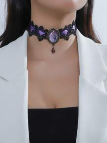 1pc Cross-border European And American Style Lace Necklace - Purple - View 1