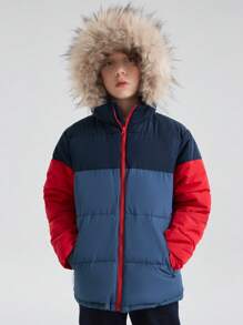 SOLOCOTE Boys' Thickened Waterproof Windproof Hooded Coat With Pockets And Zipper For Winter - Multicolor - View 1