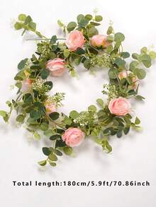 1入組模擬花8pcs/8cm山茶花花環,配尤加利葉作為婚禮、派對、家居裝飾