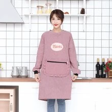 1 件藍色字母設計圍裙,廚房防污透氣耐磨四季可愛長袖男女工作服,雙面