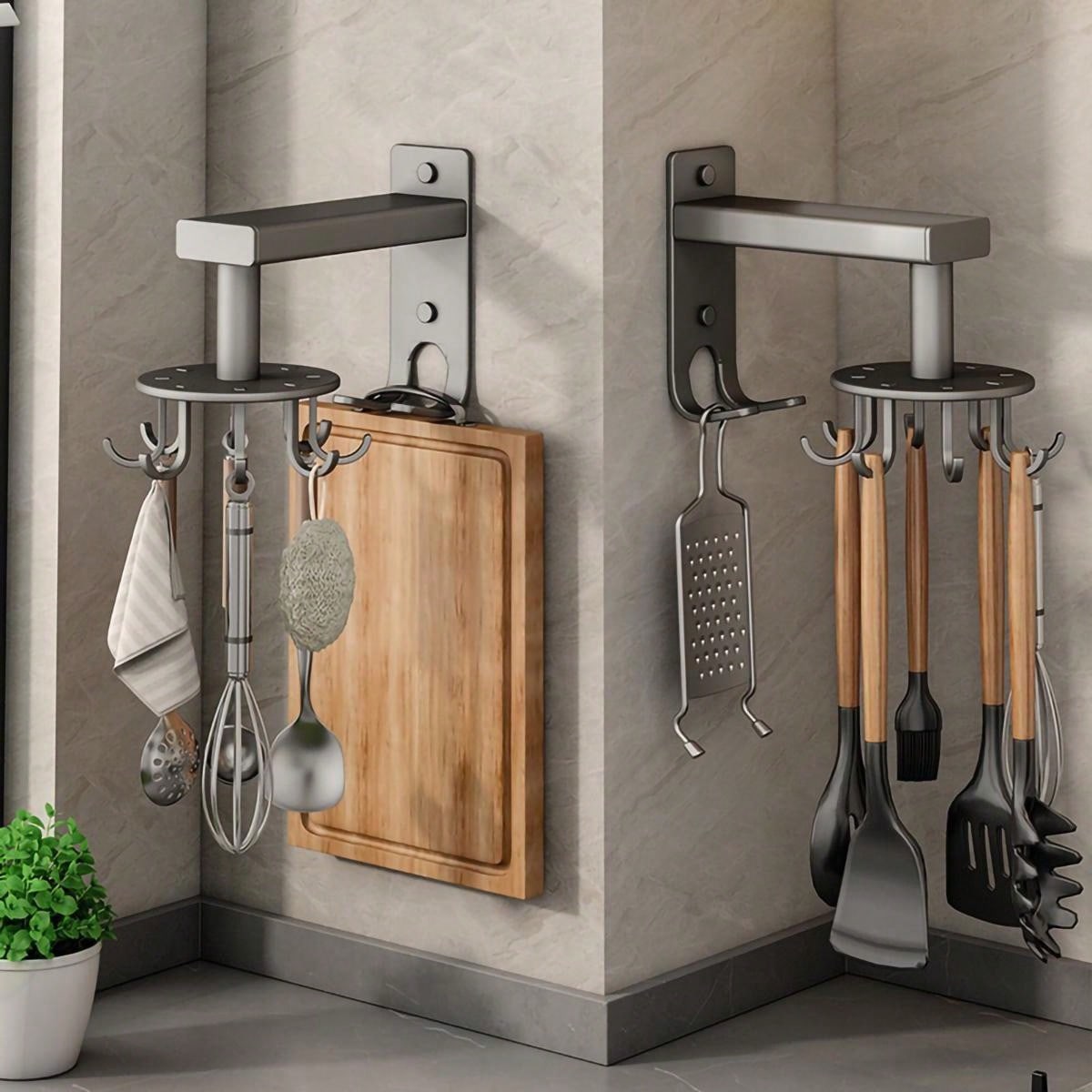 Kitchen Rotating Hook Wallmounted Pot Spoon Rack Storage Rack Hanging