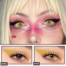 Lalens 動漫紅色隱形眼鏡，2 片/包，用於角色扮演服裝，帶有角色名字，舒適保濕貓風格，14.0 毫米/14.5 毫米直徑，8.6 毫米徑向，每年一次性，由水凝膠和非離子材料製成，適合日本動畫迷和角色扮演者 - 動漫黃14.5mm - 查看 2