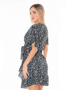 Vestido Sexy Cruzado Cuello En V - Verde Oscuro - Ver 3