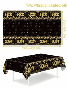 1片快樂2024新年黑金桌布褶邊桌旗,新年派對餐桌裝飾家居裝飾 - 2024年新年 - 查看 4