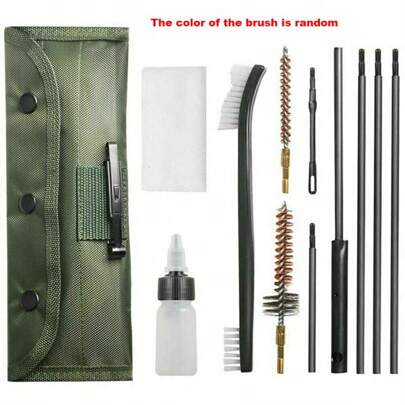 1 Set Juego De Cepillos De Limpieza Para Armas De Exteriores, Incluye Cepillo De Cobre Y Paño De Limpieza En Una Bolsa Verde (el Color Del Cepillo Es Aleatorio)