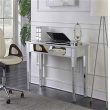 Coiffeuse en Miroir vanité de bureau pour femmes avec 2 tiroirs - Argent - Voir 3