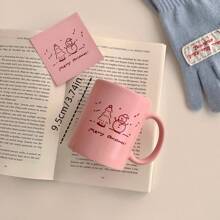 1pc Fashionable Minimalist Ceramic Pink Letter Cup - pink merry christmas - View 8