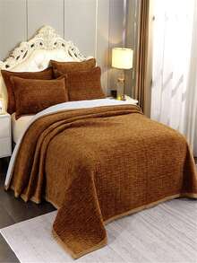 1pc Plush Bedspread - Coffee Brown - View 5