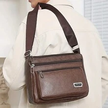 男士簡單休閒斜背包,戶外耐磨肩背包,新款側背包,廣場包,商務度假旅行必備,夏季男士禮物 - 咖啡棕 - 查看 5