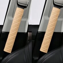 2入組米色汽車座椅安全帶套,四季款絨面肩墊,中性適用,加長版 - 米色 - 查看 1