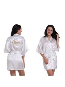 Novia Pijama De Satén Bata De Maquillaje Bata De Verano Delgada Cardigan Bata De La Mañana Para La Novia Suministro De Fiesta De Bodas - Blanco - Ver 4