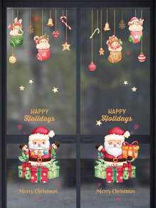 1set (2pcs) Cartoon Santa Claus Wall Stickers - Multicolor - View 4