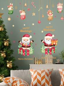 1set (2pcs) Cartoon Santa Claus Wall Stickers - Multicolor - View 6