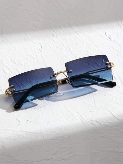 1pc Classic Metal Square Frame Fashion Y2K Blue Glasses For Men  Outdoor Clothing Accessories Vintage Shades Accessories Beach Accessories Glasses Shades Looks Street Style And Suit For Sweater Jacket Sweatshirt Hoodie Leather Pants And Cargo Pants For Summer Beach Vacation,Outdoor,Travel