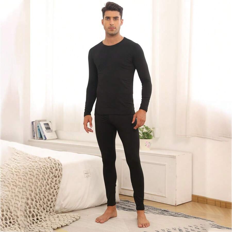 Nam Đồ lót nhiệt Bộ Cho mùa đông Đồ ngủ Bộ đồ , Thích hợp Đối với Thời tiết lạnh - màu đen - Xem 1