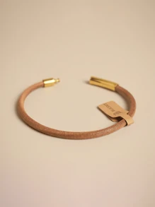 BLKSMTH 女士 4 毫米天然真皮镀金简约手镯 - 杏色 - 查看 8