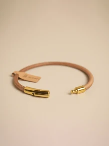 BLKSMTH 女士 4 毫米天然真皮镀金简约手镯 - 杏色 - 查看 2