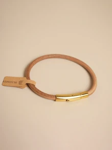 BLKSMTH 女士 4 毫米天然真皮镀金简约手镯 - 杏色 - 查看 7