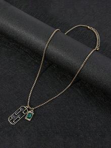 1條雙吊墜男士項鍊 - 簡約風格的長方形立方氧化鋯吊墜 - 彩色 - 查看 4