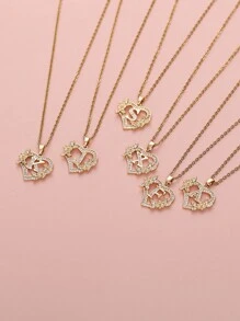 Tsnamer 1 Stück exquisiter Halskette mit kubischem Zirkonia-Initialen und herz-geschnitztem 26 Buchstaben A-Z sowie Blumen, Damen Schmuck für den täglichen Gebrauch
