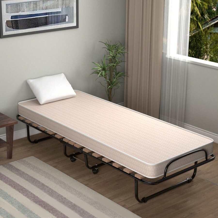 Gymax Folding Bed Rollaway Metal Guest Bed Sleeper Made in Italy w