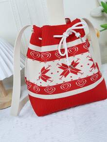 聖誕節便攜式抽繩細節女式手提包單肩包斜挎包聖誕樹，雪最佳聖誕禮物，適合女士、女朋友和家人