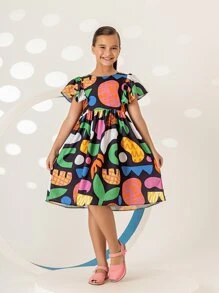 Vestido Infantil Feminino Moda Festa Blogueirinha Colorido com Babado