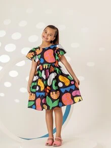Vestido Infantil Feminino Moda Festa Blogueirinha Colorido com Babado
