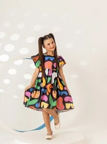 Vestido Infantil Feminino Moda Festa Blogueirinha Colorido com Babado