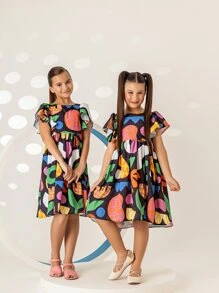 Vestido Infantil Feminino Moda Festa Blogueirinha Colorido com Babado