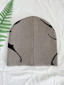 1 件裝女式針織提花抽象蝙蝠街頭服飾嘻哈駝色套頭帽 - 駝色 - 查看 4