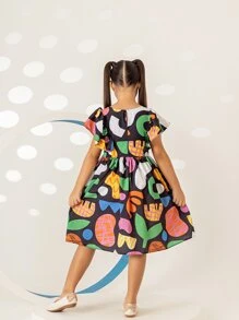 Vestido Infantil Feminino Moda Festa Blogueirinha Colorido com Babado