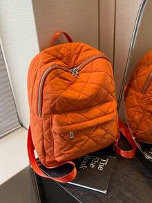 New Arrival Large Capacity Polyester Fiber Solid Color Soft Stitched Thread Fashionable Light Weight Classic Backpack For Casual & Elegant Use - Orange - View 2