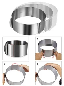 1pc Stainless Steel Adjustable Mousse Cake Ring - Light Grey - View 3