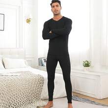 Nam Đồ lót nhiệt Bộ Cho mùa đông Đồ ngủ Bộ đồ , Thích hợp Đối với Thời tiết lạnh - màu đen - Xem 3