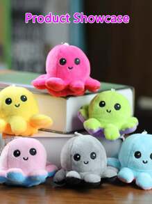 1只可愛的可翻轉八爪魚毛絨玩具,可改變表情和鑰匙扣,適用於女孩背包裝飾 - 淺粉色 - 查看 3