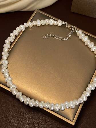 Asymmetrical Faux Pearl Necklace Vintage French Twisted Beaded Choker All-Match Accessory