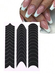 FULL BEAUTY 12 张简单法式美甲贴纸月亮 V 设计自粘式指甲贴指南 DIY 基础法式指甲贴美甲装饰模板工具、美甲用品、美甲工具、美甲工具、返校、指甲、按压指甲的美甲工具 - 黑色 - 查看 6