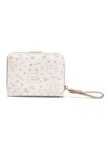 BATSIOE 女士可爱小猫钱包，清新日式风格短拉链零钱包，柔软女孩卡包 - 卡其色 - 查看 4