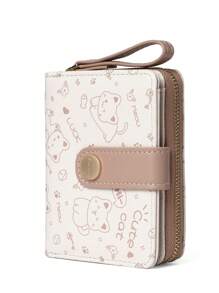 BATSIOE 女士可爱小猫钱包，清新日式风格短拉链零钱包，柔软女孩卡包 - 卡其色 - 查看 3