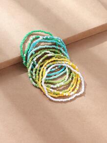 12 Bohemian Style Rice Beads Beaded Elastic Bracelet Set For Women Beach Vacation Style Diy Bracelet Combination - Green - View 5