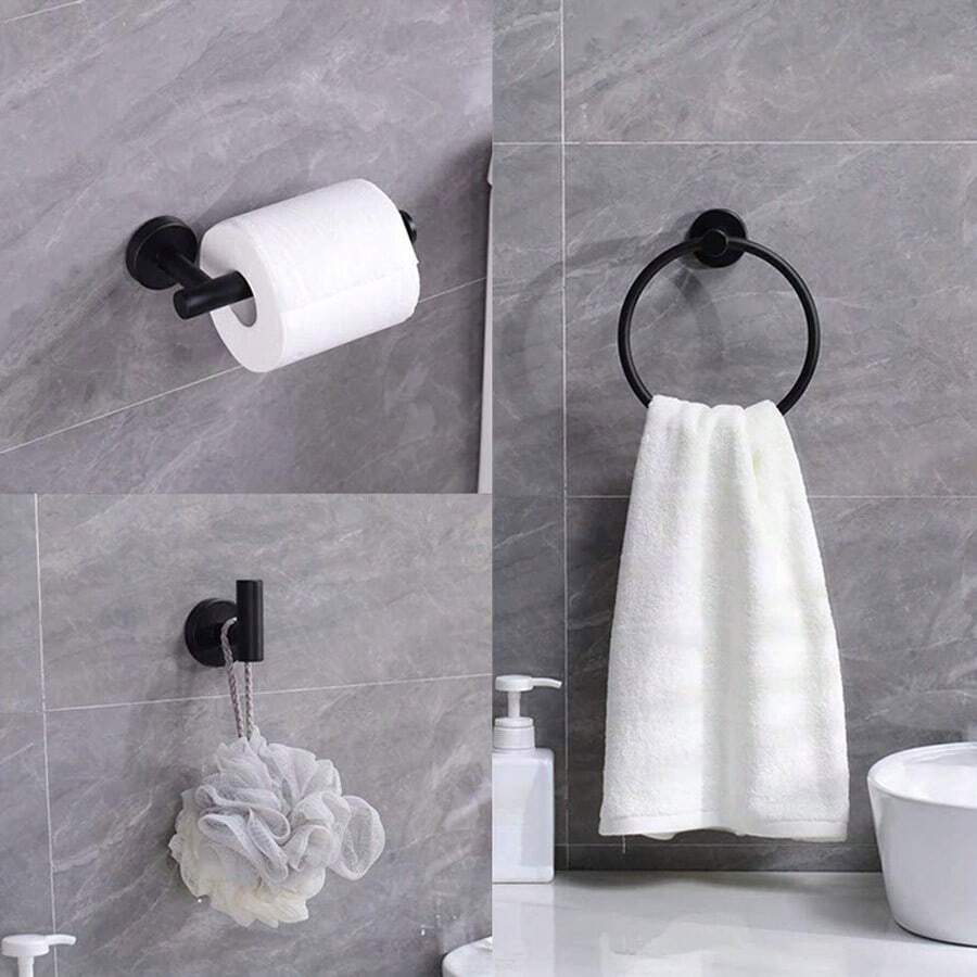 3pcs Phòng tắm Phụ kiện Bộ , Bao gồm Khăn tắm Nhẫn , Giữ giấy vệ sinh Và ÁO choàng mặc nhà Khăn tắm Cái móc , Gắn trên tường Thép không gỉ Giá để khăn Bộ dụng cụ , Phòng tắm Phần cứng Bộ - Nhiều màu - Xem 1