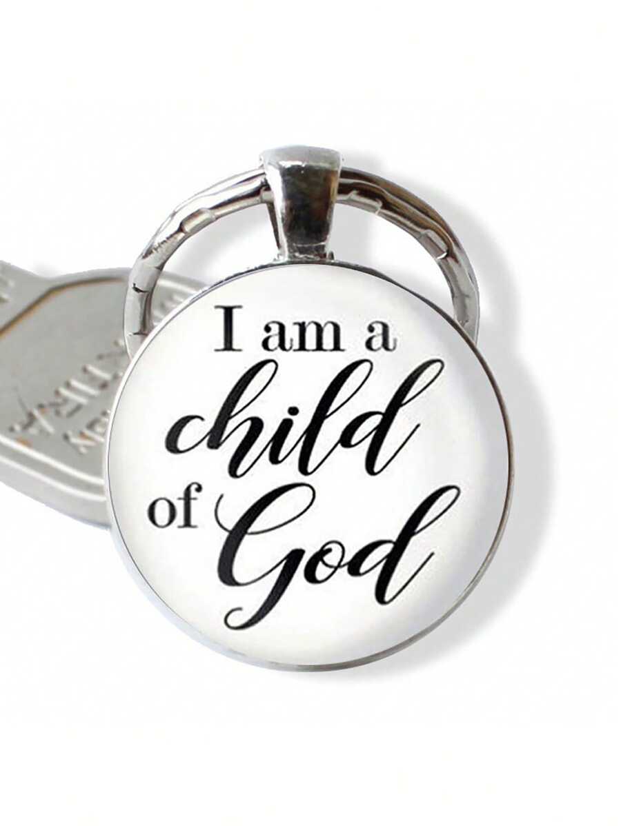 1个“我是上帝的孩子”金属钥匙扣，适用于背包、手提包、汽车配件，哥特风、Y2K风格、万圣节、教师节等场合。